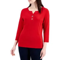 Toggle Three-Quarter Sleeve Henley Top