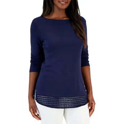 Long-Sleeve Lace Hem Top
