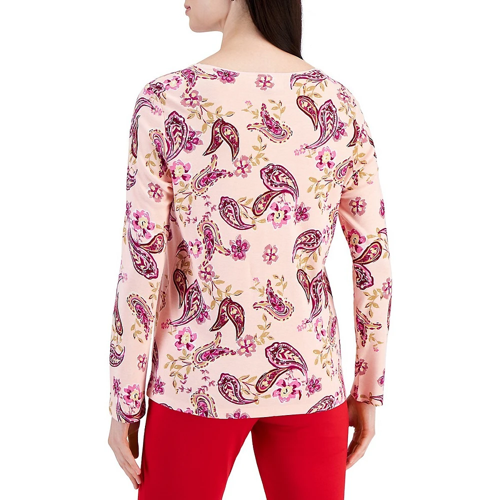 Petite Park Paisley Long-Sleeve Top