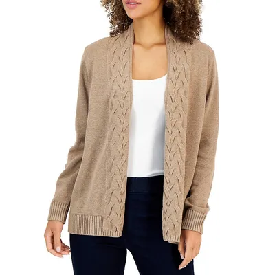 Petite Cable-Detailed Open-Front Cardigan