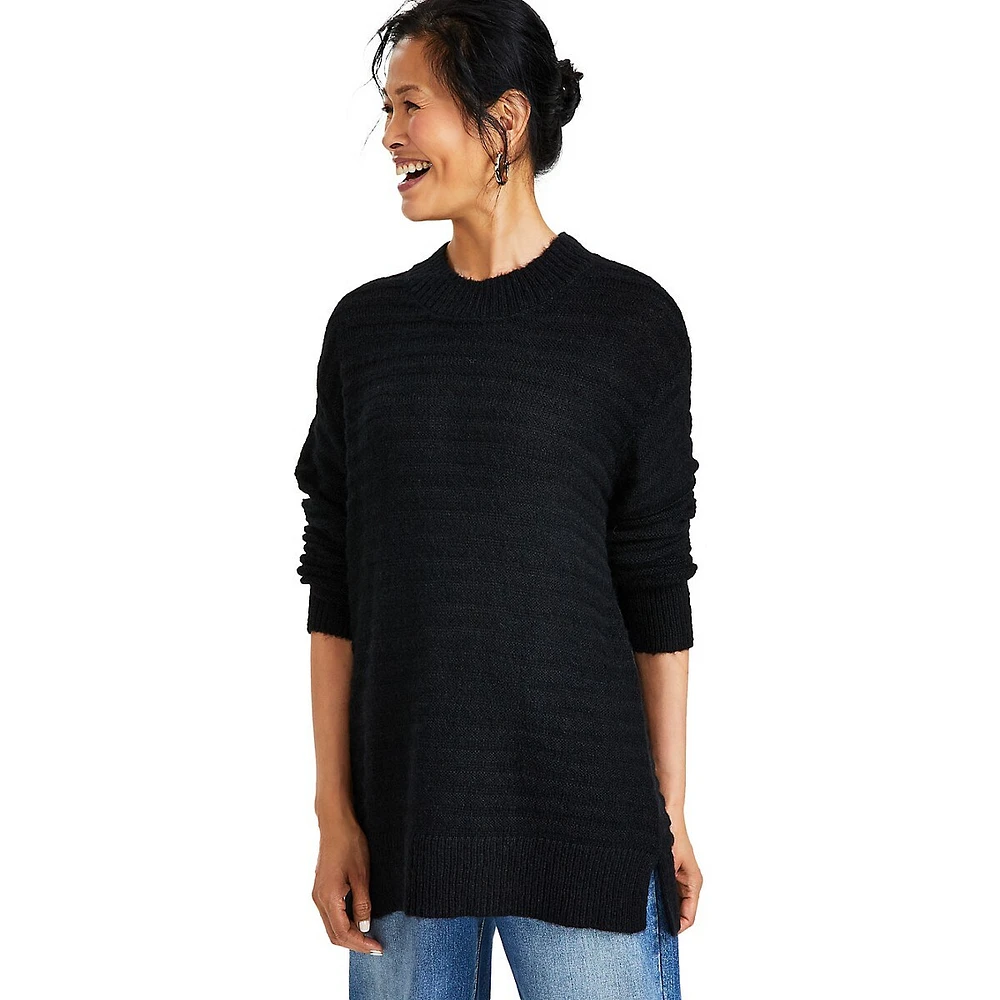 Petite Textured-Knit Tunic Sweater