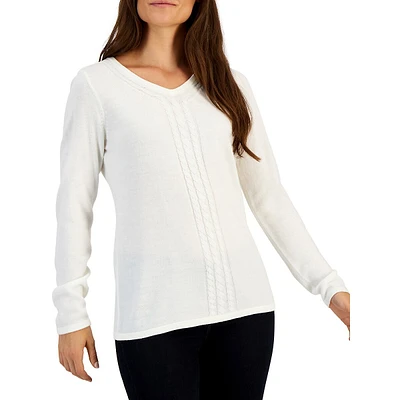 Luxsoft Cable-Knit V-Neck Sweater