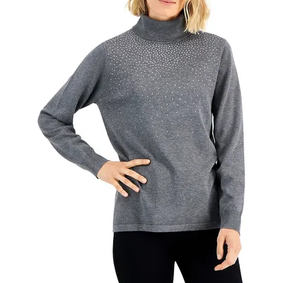 Petite Embellished Turtleneck Sweater