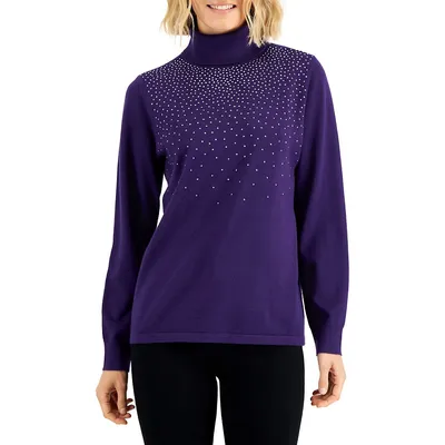 Bead-Embellished Turtleneck Sweater