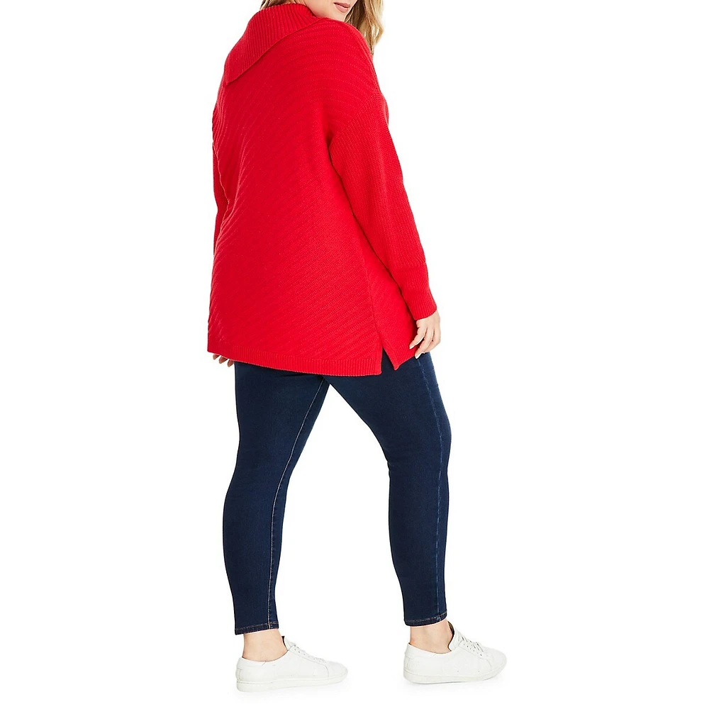 Plus Envelope-Neck Tunic Sweater