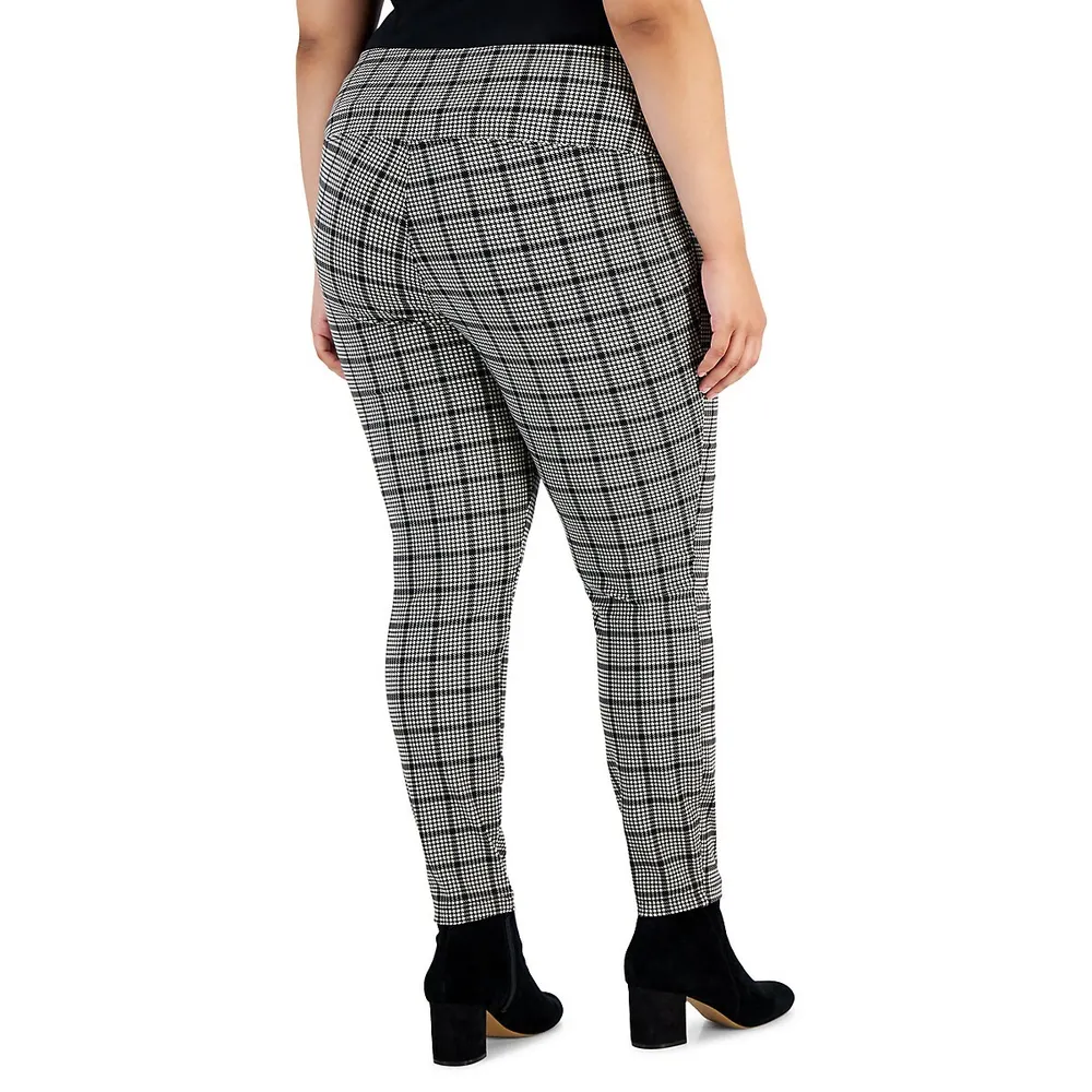 Plus Houndstooth High-Rise Pull-On Pants