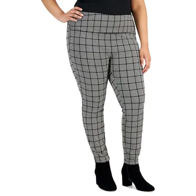 Plus Houndstooth High-Rise Pull-On Pants