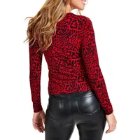 Animal-Print Ruched Long-Sleeve Top