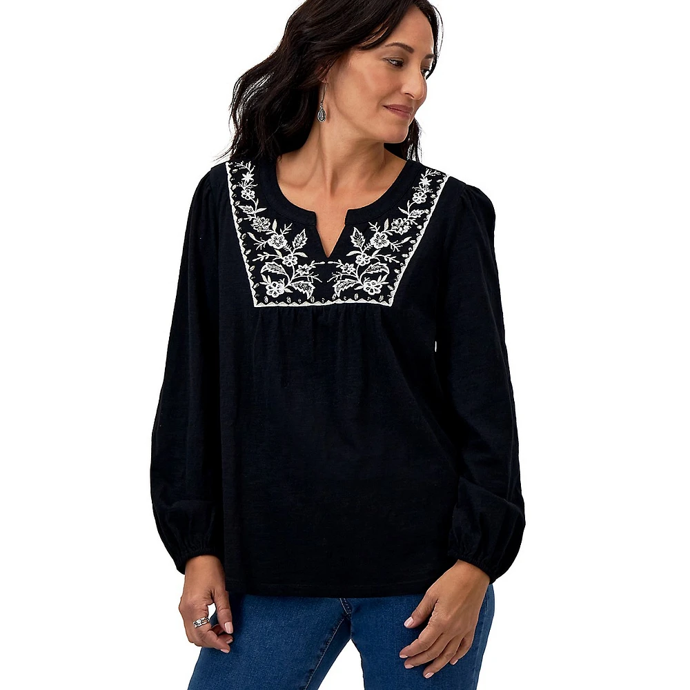 Petite Embroidered Shimmer Top