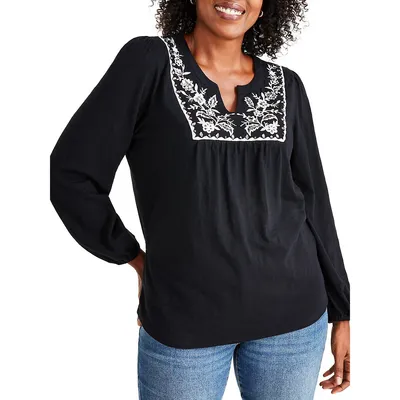 Petite Embroidered Shimmer Top