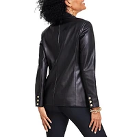 Petite Faux-Leather Double-Breasted Jacket