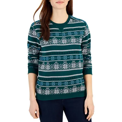 Fairisle Print Crewneck Fleece Sweater Top