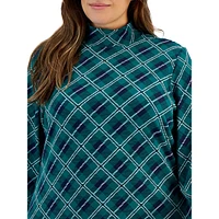 Plus Relaxed Drawn Plaid Mockneck Top
