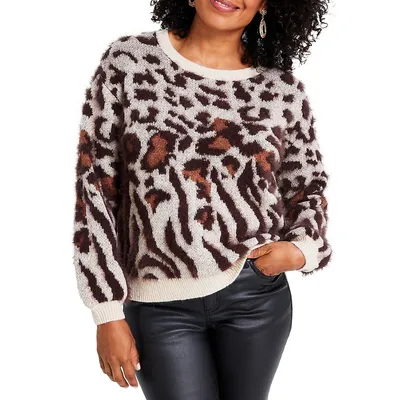 Animal-Print Eyelash Sweater