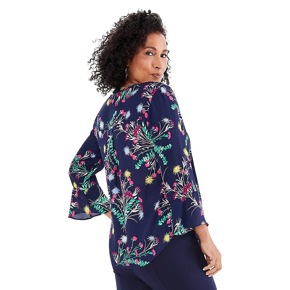 Pintucked Floral Tunic Top