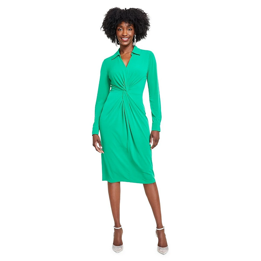 Petite Twist-Front Johnny-Collar Dress