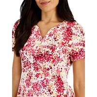 Short-Sleeve Floral Party Henley Top