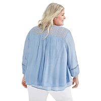 Plus Lace-Trim Long-Sleeve Top