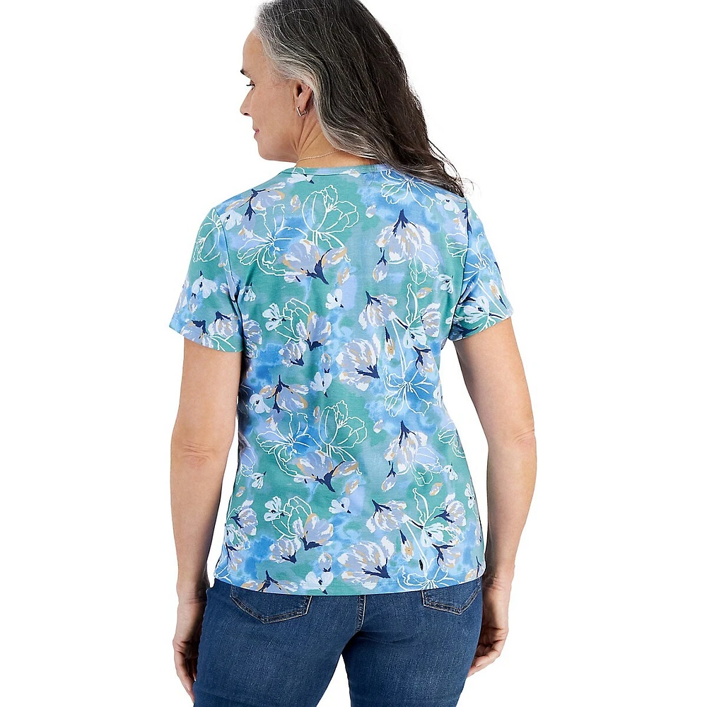 T-shirt à col en V imprimé floral