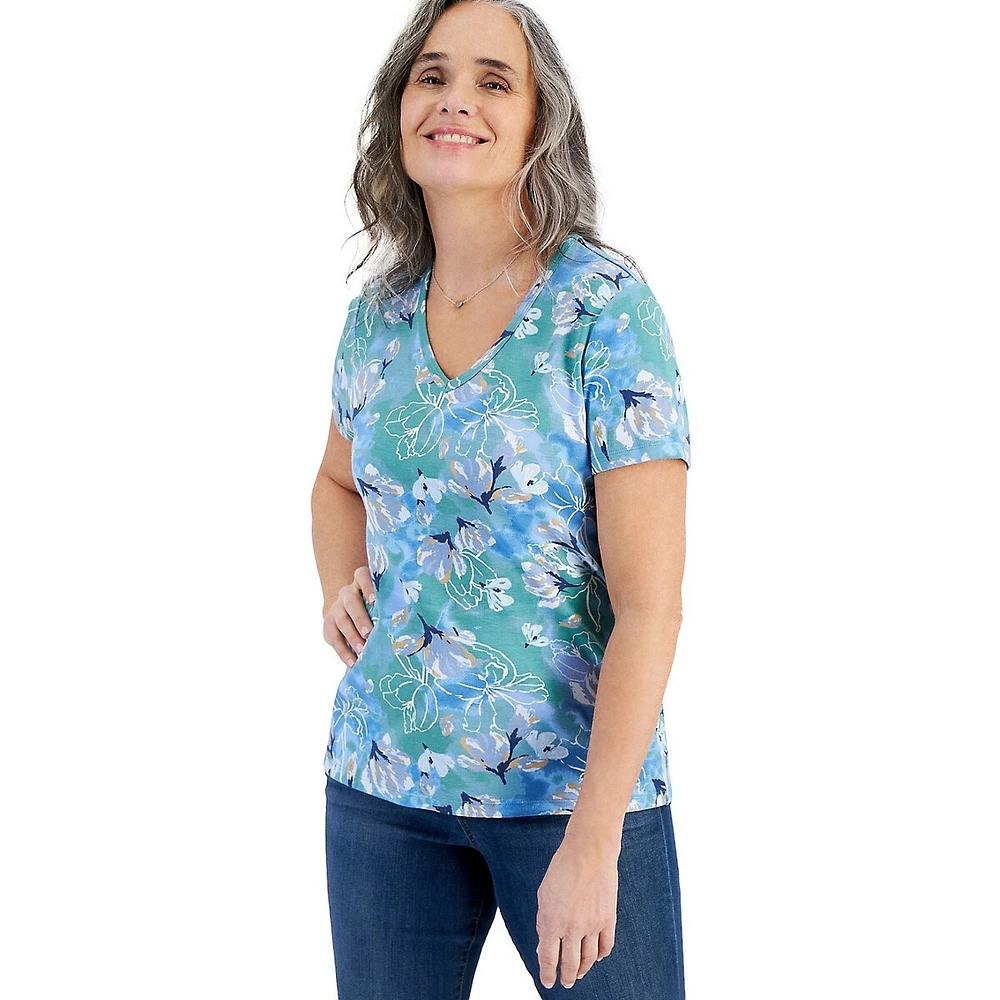 Floral-Print V-Neck T-Shirt