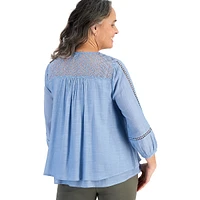 Three-Quarter Sleeve Embroidered Lace Top