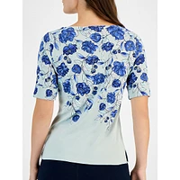 Blooming Peony Elbow-Sleeve Top