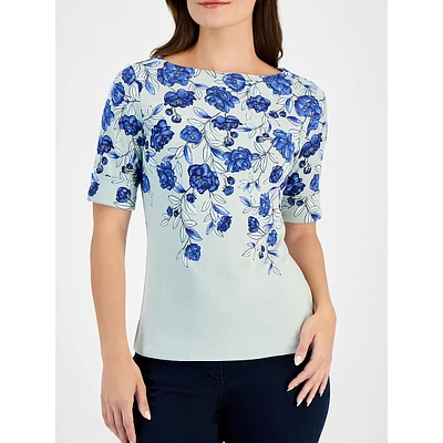 Blooming Peony Elbow-Sleeve Top