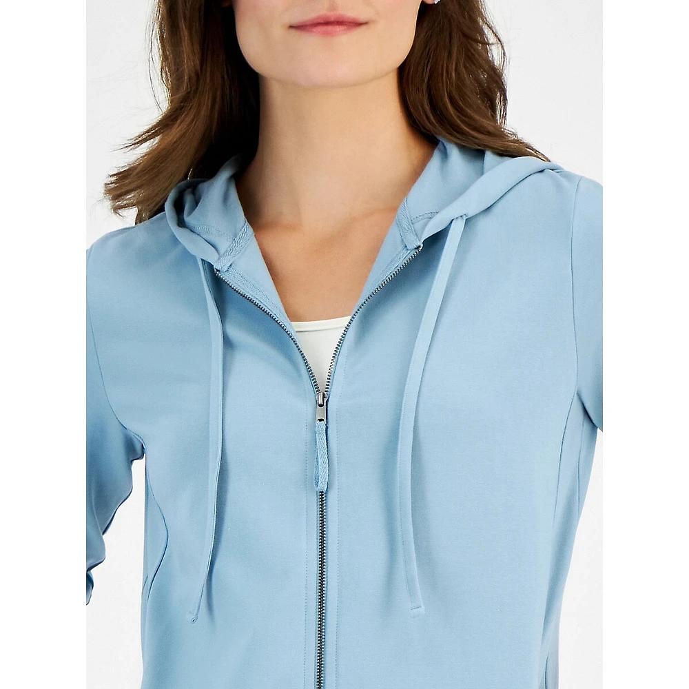 Front-Zip Stretch-Cotton Hoodie