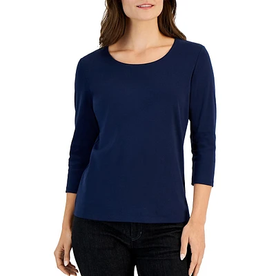 Petite Three-Quarter-Sleeve Scoopneck Top