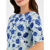 Petite Blooming Peony Elbow-Sleeve Top