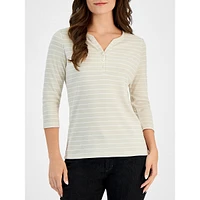 Petite North Stripe Three-Quarter-Sleeve Henley Top