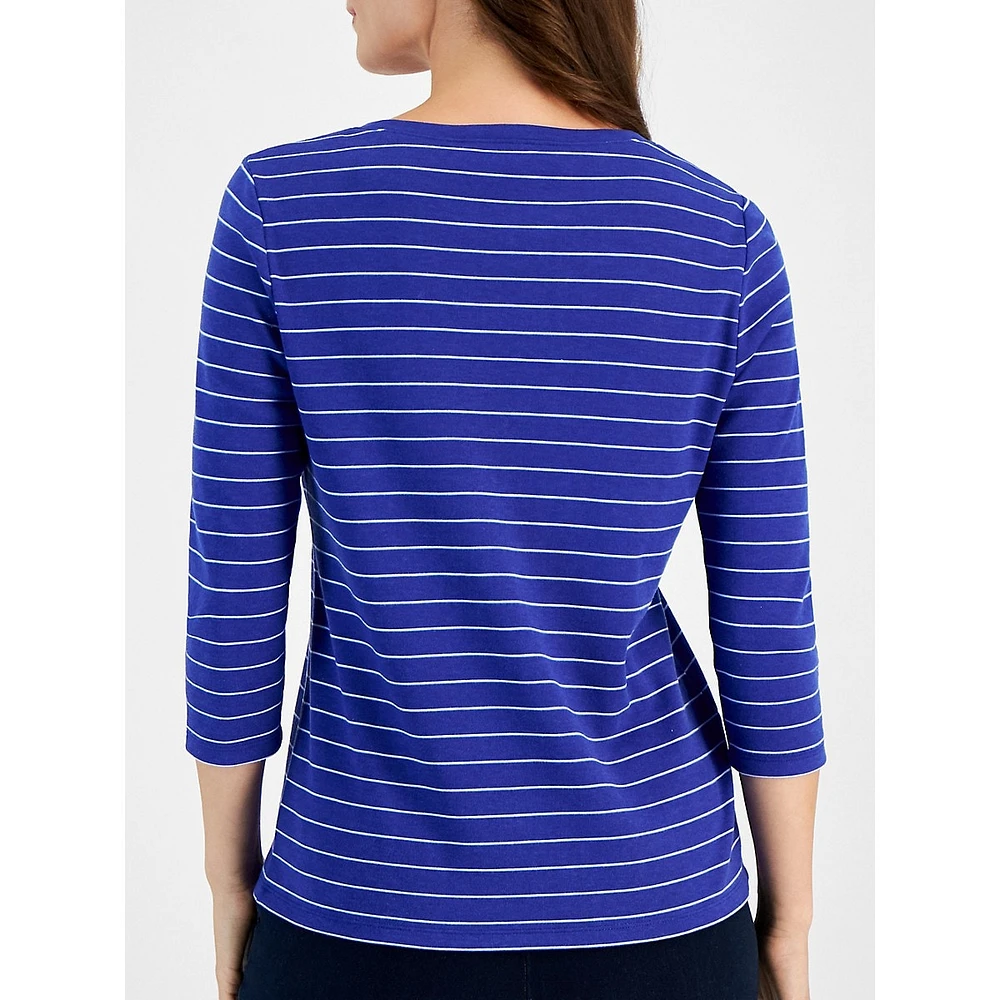 Petite North Stripe Three-Quarter-Sleeve Henley Top