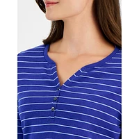 Petite North Stripe Three-Quarter-Sleeve Henley Top