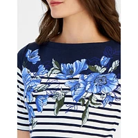 Petite Botanical Fade Elbow-Sleeve Top