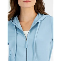 Petite Front-Zip Stretch-Cotton Hoodie