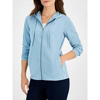 Petite Front-Zip Stretch-Cotton Hoodie