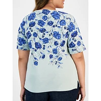 Plus Blooming Peony Elbow-Sleeve Top