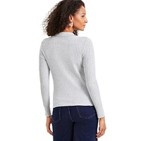 Johnny-Collar Ribbed Sweater