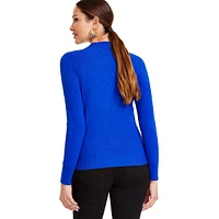 Johnny-Collar Ribbed Sweater