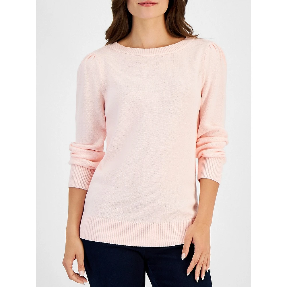 Ballet-Neck Puff-Sleeve Sweater