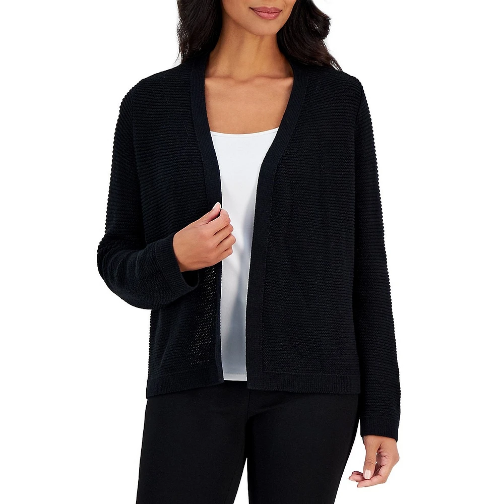 Textured-Knit Open-Front Cardigan