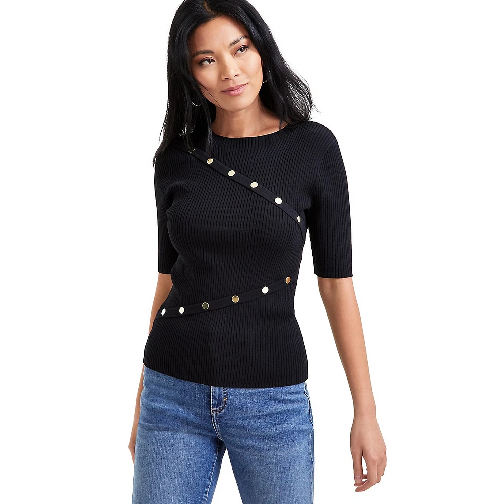 Studded Elbow-Sleeve Sweater