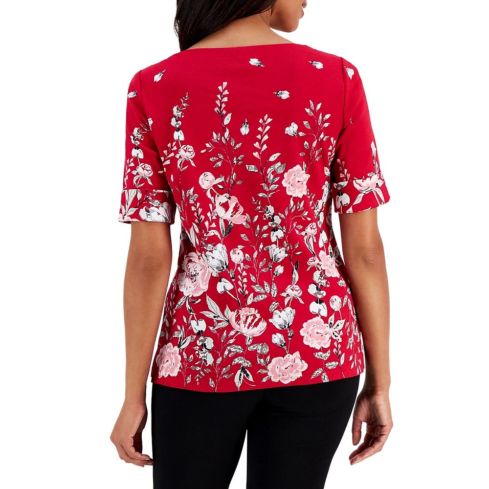 Elegant Garden Elbow-Sleeve Top