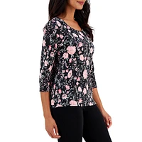 ​Elegant Gardenias 3/4-Sleeve Top