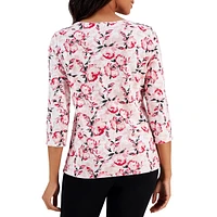 Romantic Peony Cropped-Sleeve Top