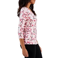 Romantic Peony Cropped-Sleeve Top