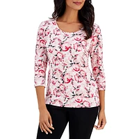 Romantic Peony Cropped-Sleeve Top