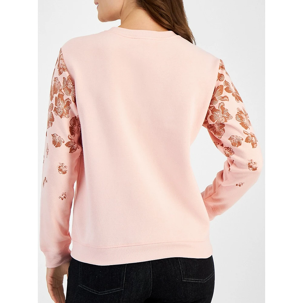 Petite Floral-Print Fleece Sweatshirt