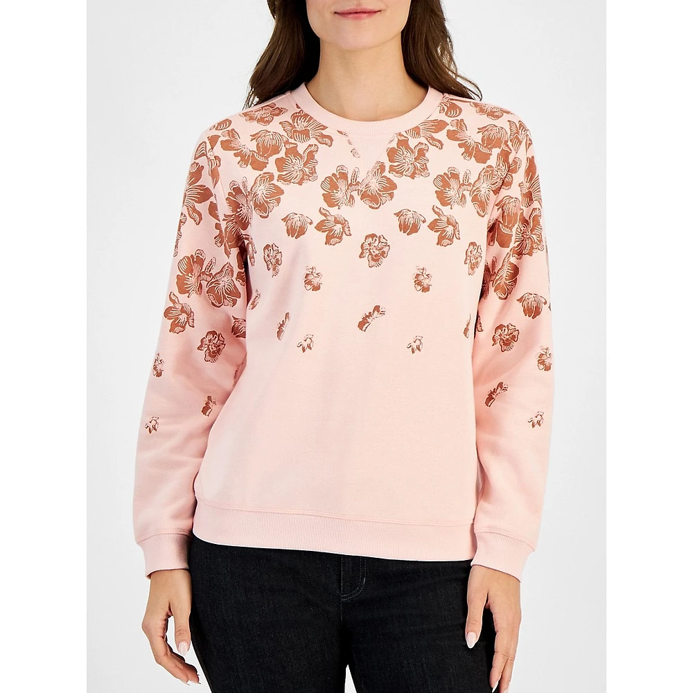 Petite Floral-Print Fleece Sweatshirt