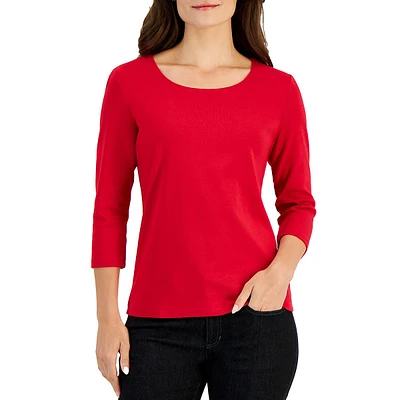 Petite Three-Quarter-Sleeve Scoopneck Top